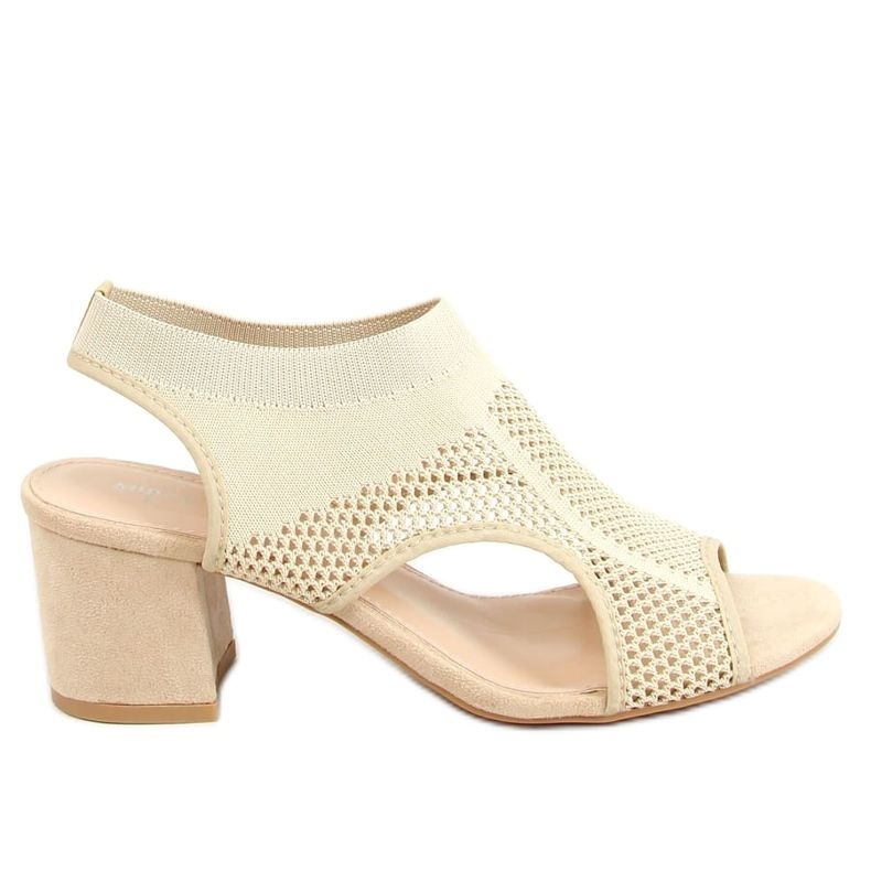 Bézs magas sarkú zokni szandál 8044 Bézs