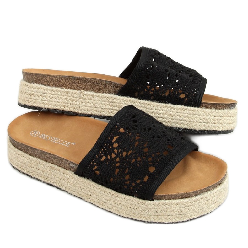 Fekete áttört espadrilles 20-349 Black
