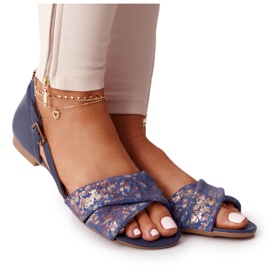 Bőr szandál virágokkal Maciejka 04614-43 Navy Blue sötétkék aranysárga