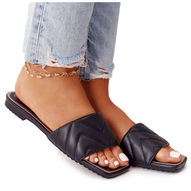 Bőr papucs steppeléssel S.Barski 331-42 Fekete