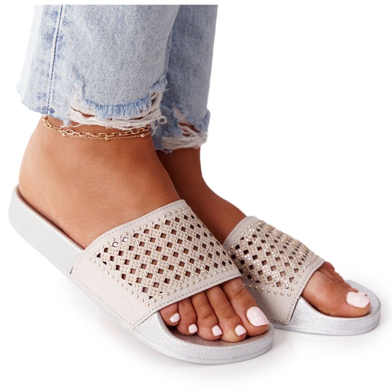 EVE Szürke Tonya flitteres gumi papucs