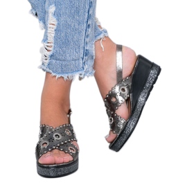 Szürke metál ék szandál H