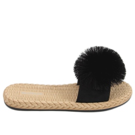 Fekete S-410 Fekete papucs pomponnal Fekete S-410 Fekete papucs pomponnal