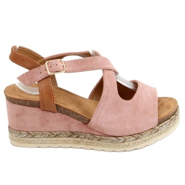 Rózsaszín espadrilles ékeken rózsaszín YL90 Pink