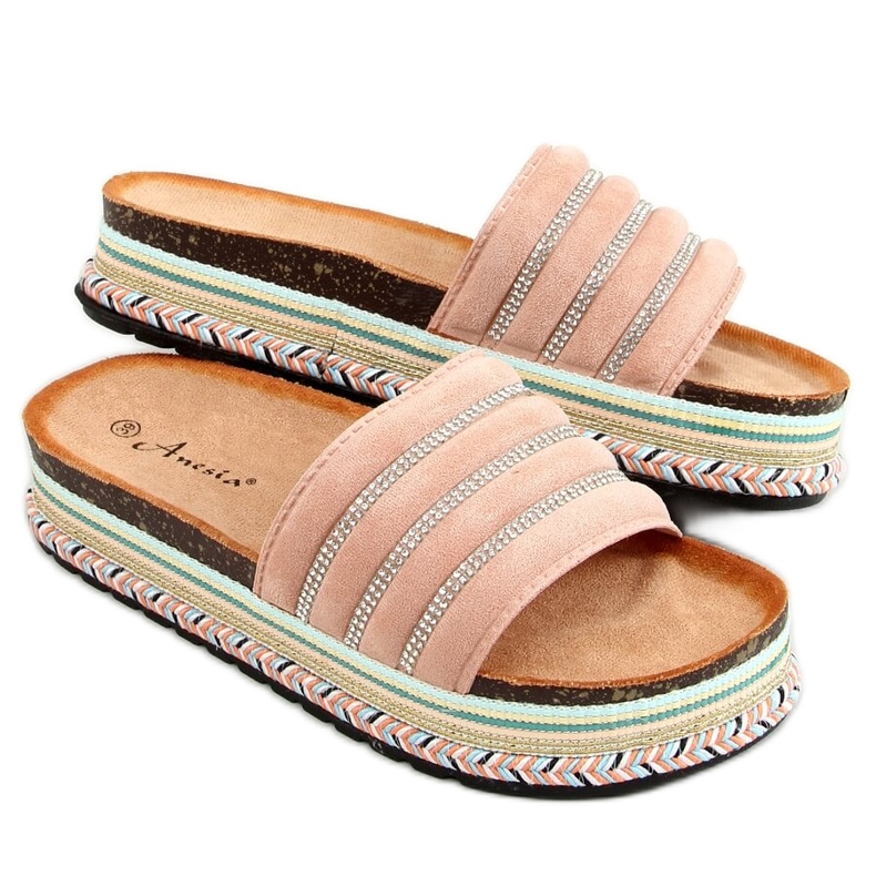 Rózsaszín N-96 Rózsaszín papucs a díszített talpon