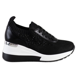 SHELOVET Ék cipők kristályokkal fekete