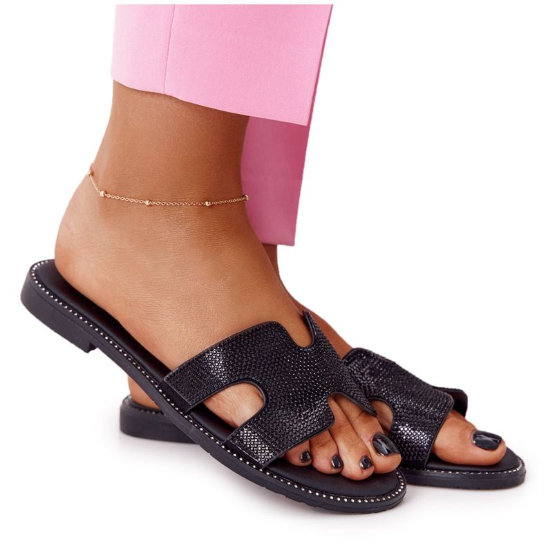 EVE Bőr papucs köbös cirkónium -fekete modénával