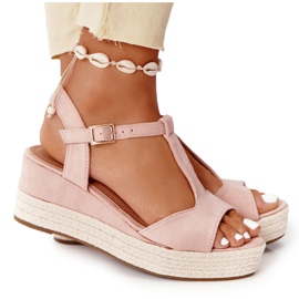 PG1 Rózsaszín Graciosa ék szandál zsinórral barna