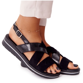 Velúr szandál Sergio Leone SK039 fekete és ezüst