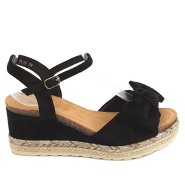 Fekete espadrillák ékben, íjjal YL92 Black Fekete espadrillák ékben, íjjal YL92 Black