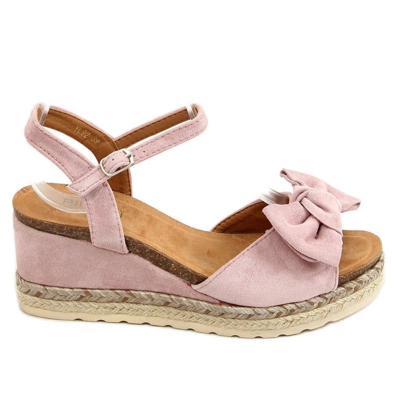 Espadrilles ékeken, íjjal rózsaszín YL92 Pink