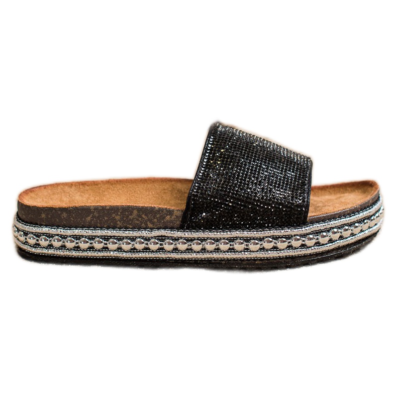 SHELOVET Divatos kristálypapucs fekete