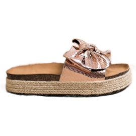 SHELOVET Fényes papucs íjjal aranysárga