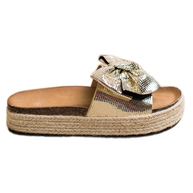 SHELOVET Fényes papucs íjjal aranysárga