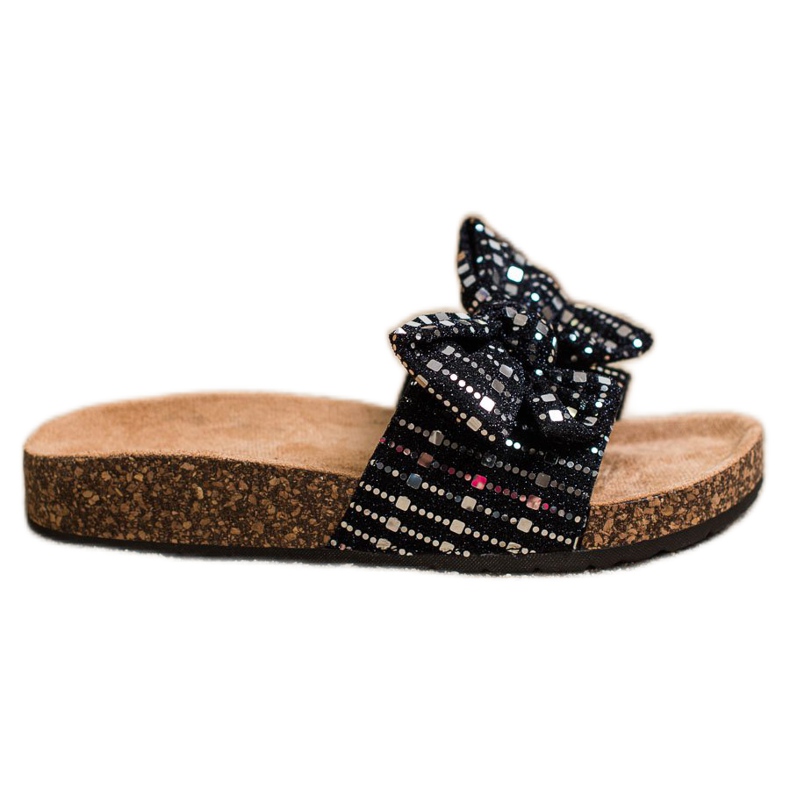 SHELOVET Csillogó papucs íjjal fekete