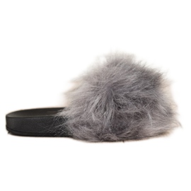 SHELOVET Stílusos papucs szőrmével szürke SHELOVET Stílusos papucs szőrmével szürke