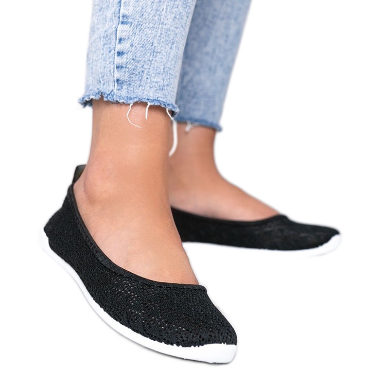 Fekete szövet balerinák Rylee áttört mintával