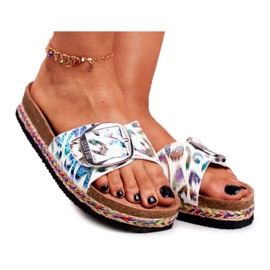 Női papucs Big Star Metallic Pattern DD274127 fehér lila ezüst zöld