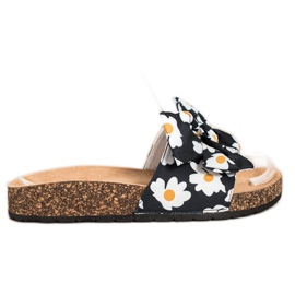 SHELOVET Divatos papucs virágokkal fekete