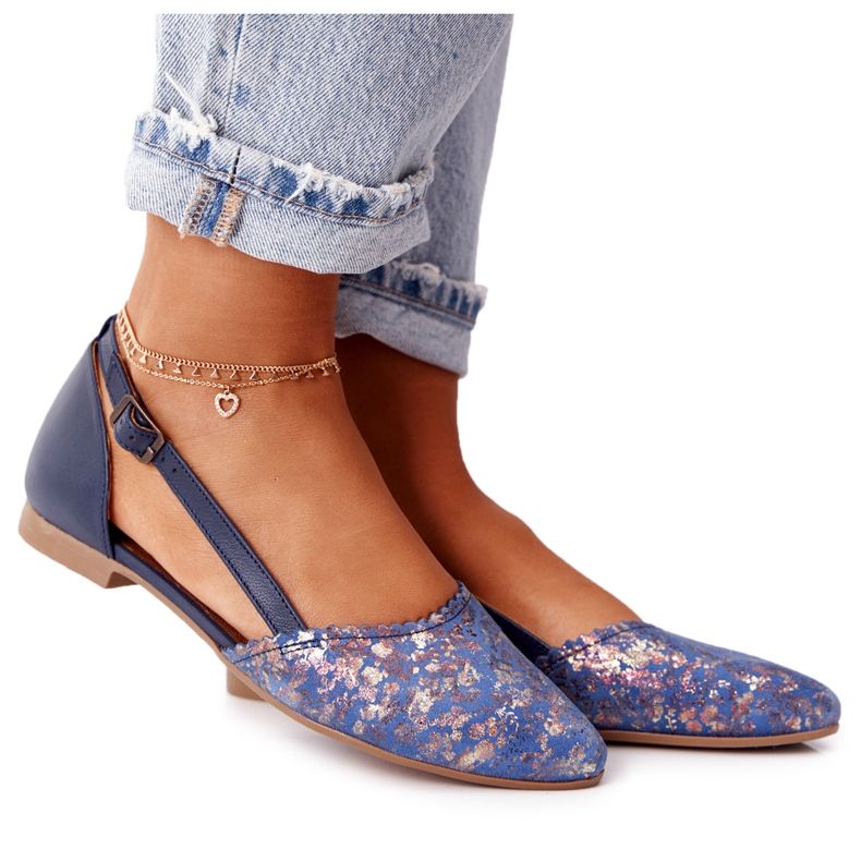 Maciejka 4972A-17 Navy Blue bőr balerinák sötétkék