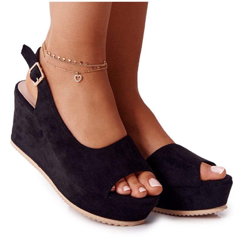 Suede Wedge Sandals Black Party Time fekete