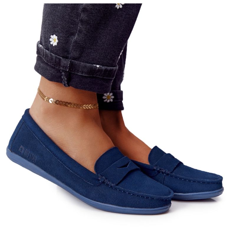 Női Suede Loafers Big Star HH274663 Navy Blue sötétkék