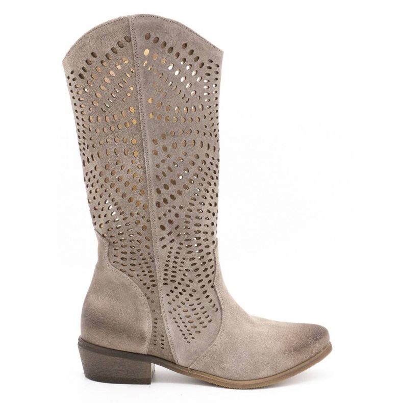 Exousite Női áttört bőrcsizma 1229 szürke