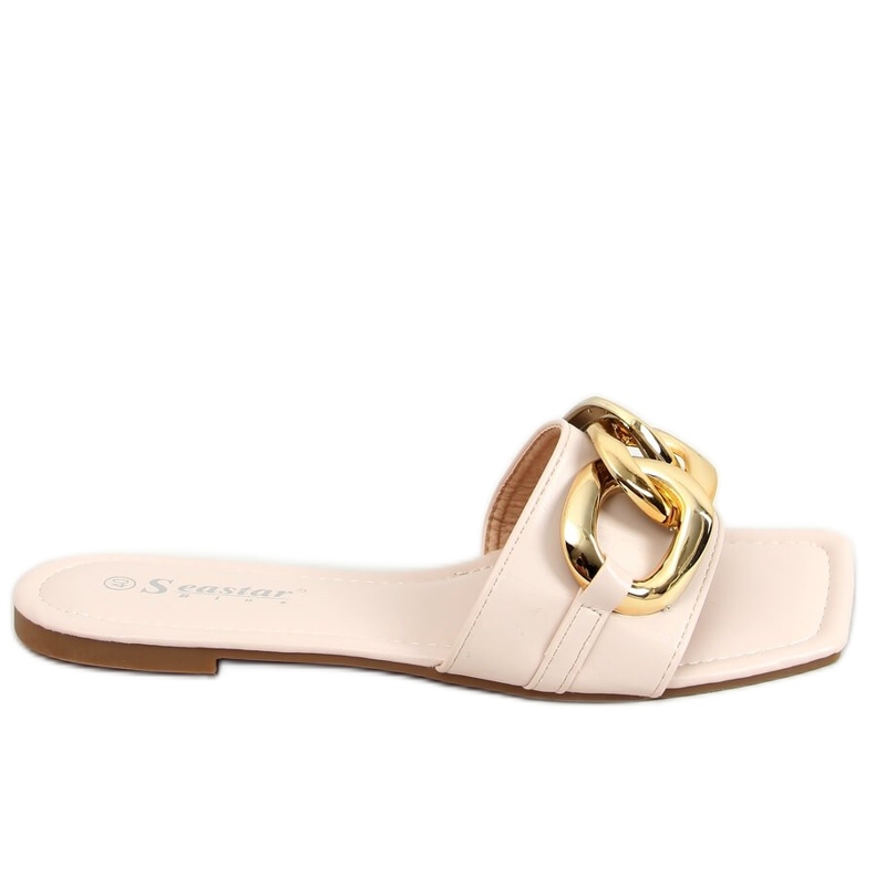 Négyzet alakú bézs papucs lánccal CK206P Bézs Négyzet alakú bézs papucs lánccal CK206P Bézs