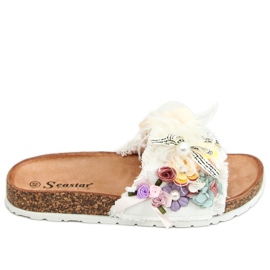 Fehér parafa papucs virágokkal BG61P Fehér