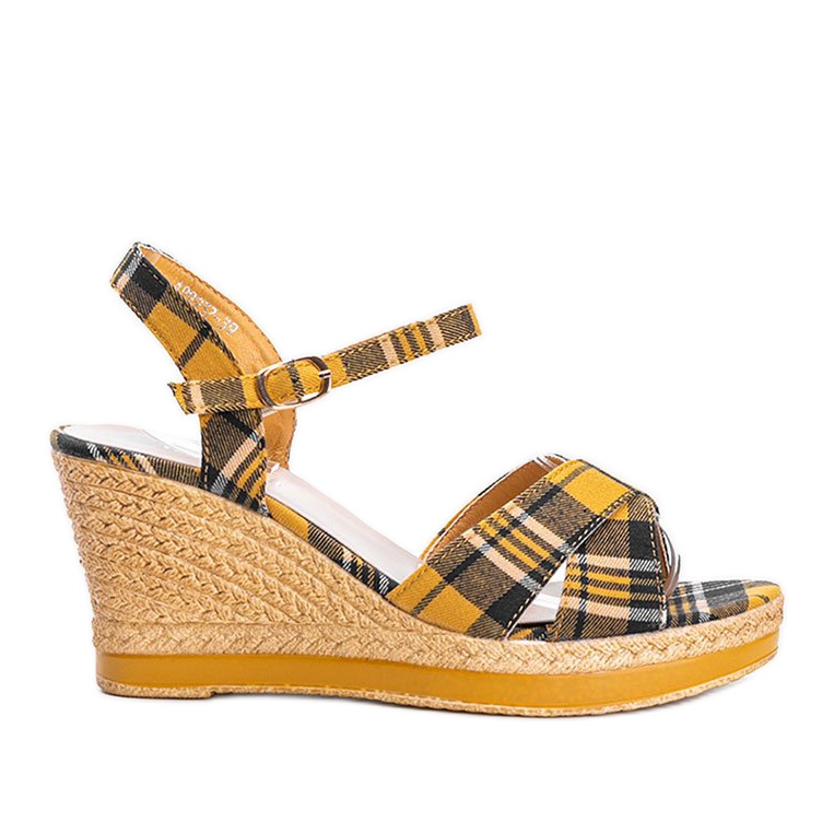 Mustár ék szandál csekk mintával You Bebe sokszínű sárga