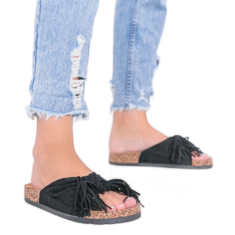 Fekete szandál a Crys parafa talpán