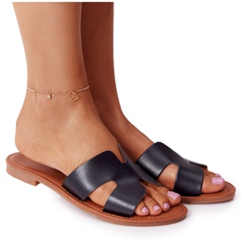 Női fekete bőr papucs Seres