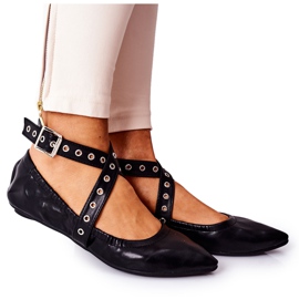 Hajtogatott bőr Lu Boo fekete balerinák