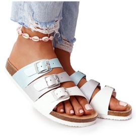 Bőr profilú papucs Big Star HH274587 türkiz-ezüst fehér kék Bőr profilú papucs Big Star HH274587 türkiz-ezüst fehér kék