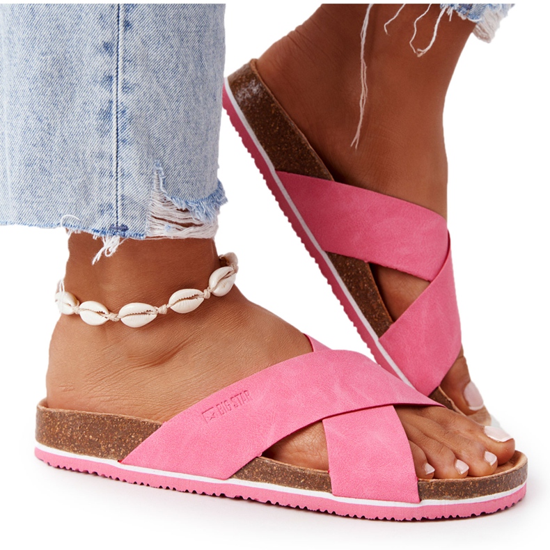 Bőr profilozott papucs Big Star HH274597 Fuchsia rózsaszín