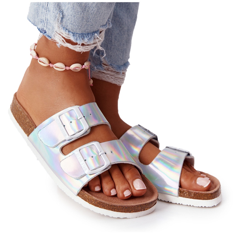 Bőr profilozott papucs Big Star HH274895 ezüst