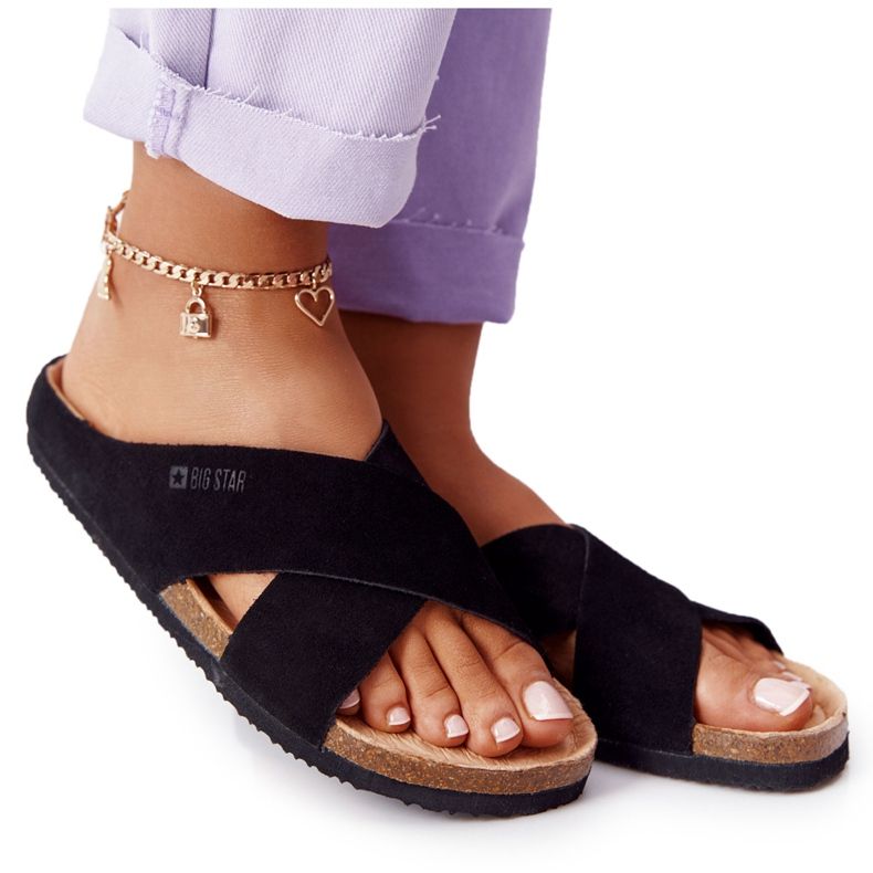 Velúr profilú papucs Big Star HH274640 fekete