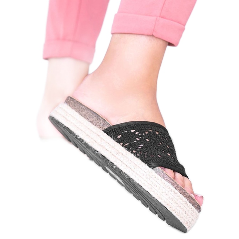 Fekete csipke Glam Shape papucs