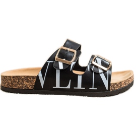 SHELOVET Kényelmes Eco bőr papucs fekete