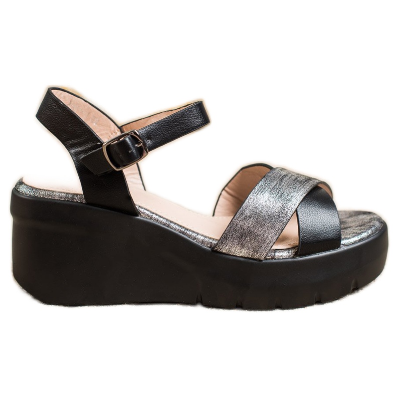 Small Swan Wedge szandál fekete szürke Small Swan Wedge szandál fekete szürke