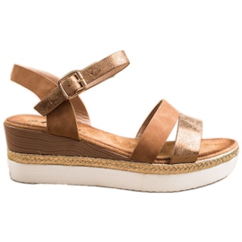 SHELOVET Könnyű szandál ék sarkán barna aranysárga