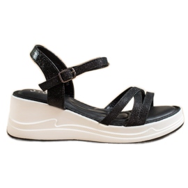 Small Swan Csillogó szandál az ék fekete