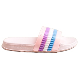 Bona Papucs színes csíkokkal rózsaszín