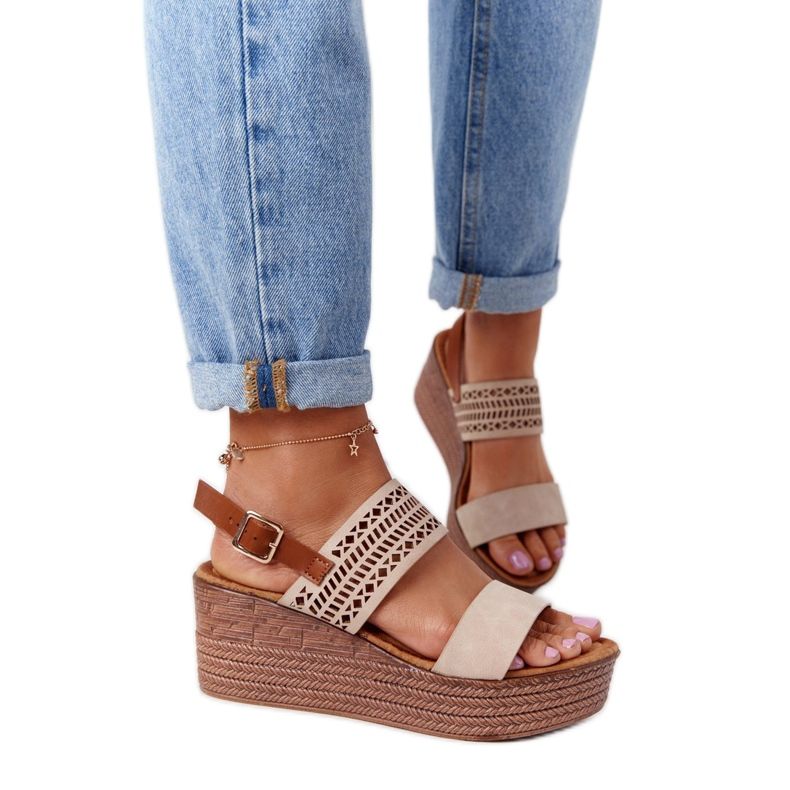 S.Barski Áttört ék szandál S. Barski GD-47 Bézs