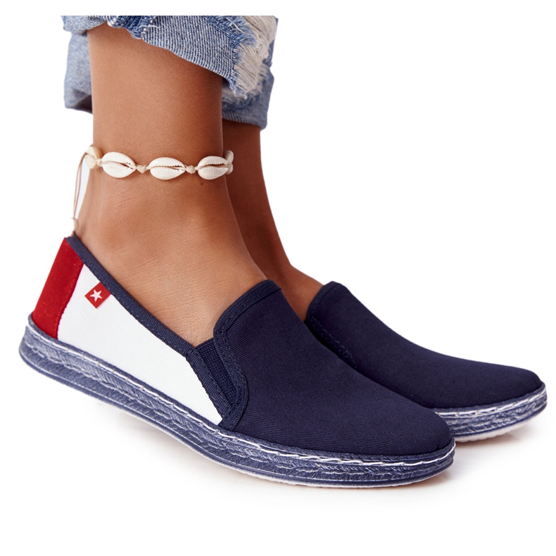 Női espadrilles Big Star HH276008 Navy Blue-White fehér piros sötétkék
