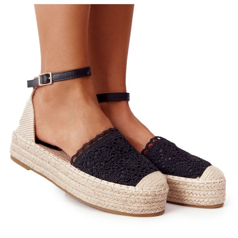 Csipke espadrilles fonott fekete Larissa platformon bézs Csipke espadrilles fonott fekete Larissa platformon bézs