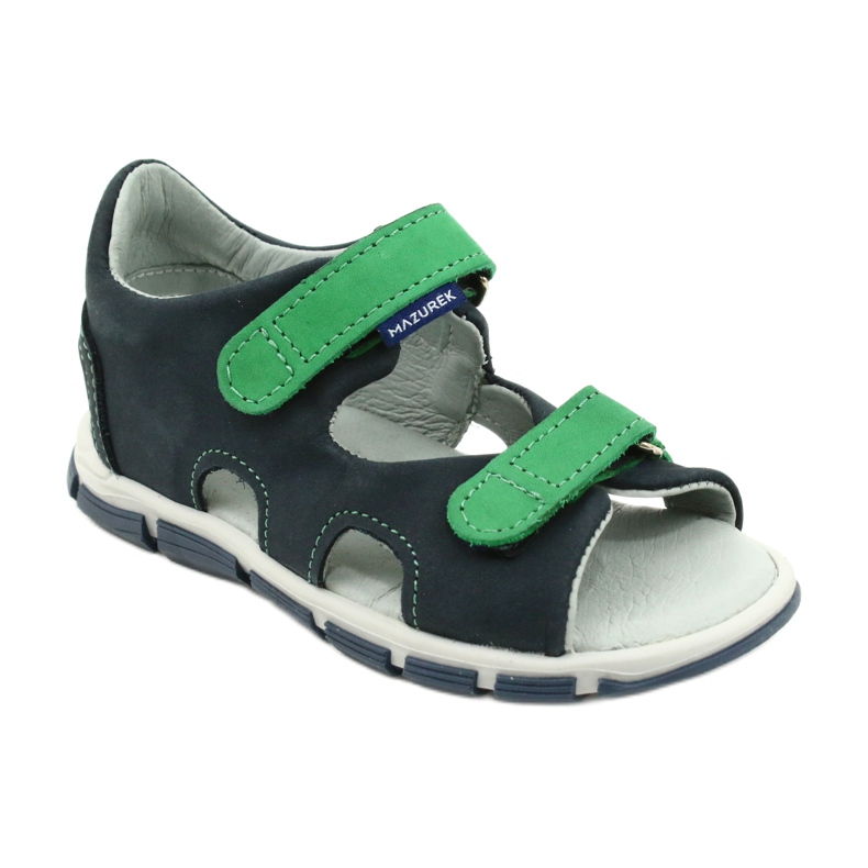 Bőrfiúk szandál tépőzáras Mazurek 314 Navy-Green kék