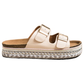 SHELOVET Papucs dekoratív platformmal bézs