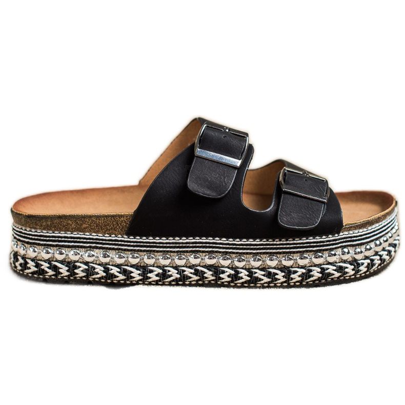 SHELOVET Papucs dekoratív platformmal fekete