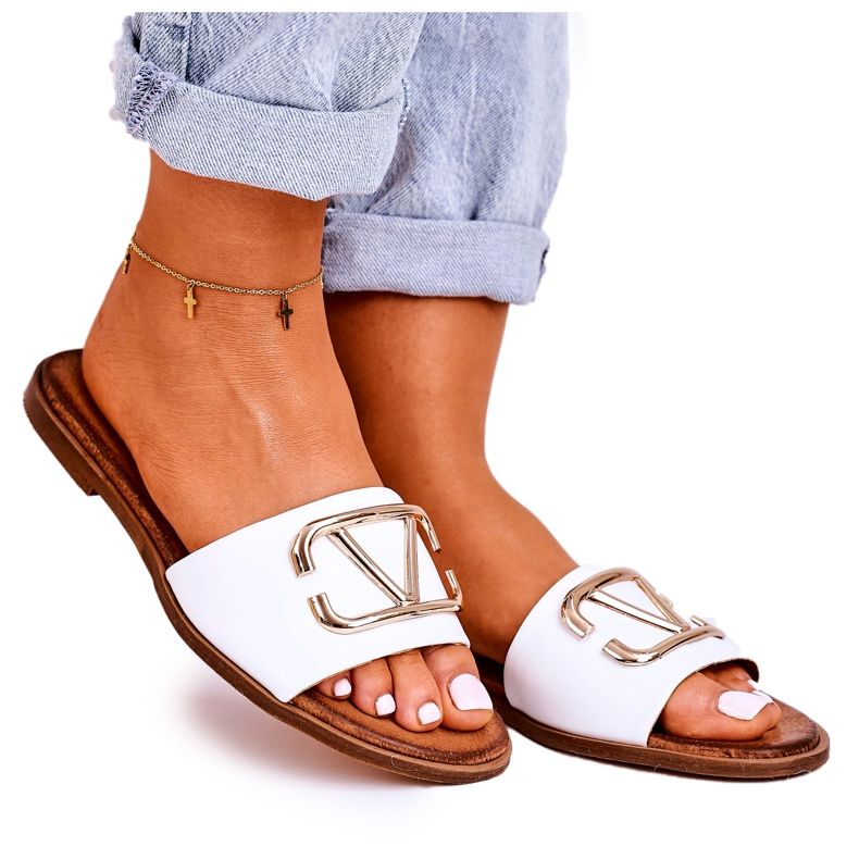 Nicole Női klasszikus bőrpapucs fehér Evie aranysárga